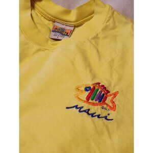 Vintage Yellow T-Shirt Maui Fish Embroidery Made In USA 100% Cotton Size L